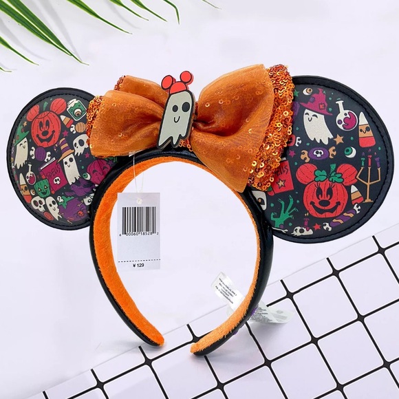 🎃NWT Disney Parks Halloween Mickey Minnie Mouse Ears Sequin Bow Ghost NEW - Picture 3 of 5